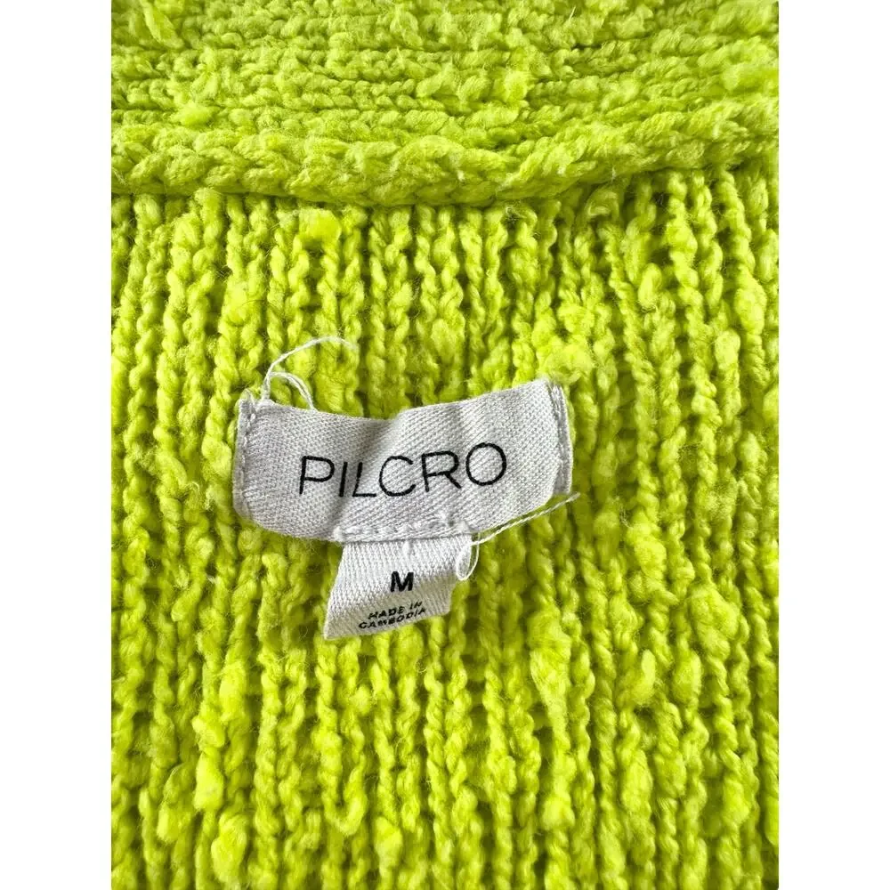 Pilcro Boucle Knit Neon Green V-Neck Sweater Womens Medium Cotton Slouchy